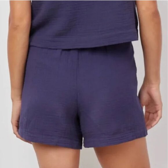Women's L Rails Leighton Waffled Cotton Gauze Pull-On Blue Shorts - Picture 2 of 10